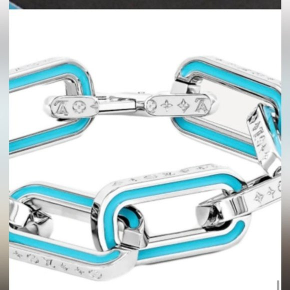 AUTHENTIC LOUIS VUITTON LVMONOGRAM LINKS STERLING & BLUE ENAMEL BRACELET 8 - Picture 3 of 15